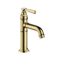 Смеситель для раковины Axor Montreux 100, однорычажный, с рычаговой рукояткой, фиксированный излив, длина излива 14,2 см, керамический, латунь, цвет полированная медь, с незапираемым сливным набором