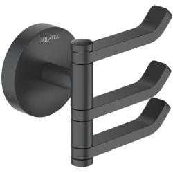 Крючок тройной Aquatek Бетта настенный, нержавеющая сталь/латунь, форма округлая, для полотенец/халатов в ванную/туалет/душевую кабину, цвет матовый черный