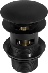 Донный клапан Deante, click-clack/клик-клак, круглый, латунь, цвет черный, с переливом, для раковины/умывальника