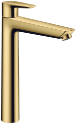 Смеситель для раковины Hansgrohe Talis E 240 однорычажный, фиксированный излив, длина излива 18,3 см, керамический, латунь, цвет полированное золото, с донным клапаном