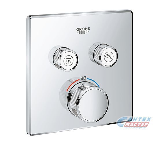 Смеситель для душа Grohe Grohtherm SmartControl термостатический, скрытого монтажа, на 2 выхода, керамический, настенный, без излива/шланга/лейки, латунь хром