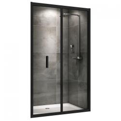 Душевая дверь ABBER Sonnenstrand 100х195 см прозрачное стекло/профиль черный, в нишу, универсальный монтаж, прозрачное закаленное стекло, 2 створки/двустворчатая, складная, профиль черный