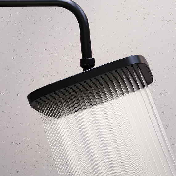 Верхний душ Damixa Gala на подвижном шарнире, прямоугольный, с 1 режимом, тропический душ (лейка), размер диска 300х210 мм, ABS-пластик, цвет черный, для душа/ванной