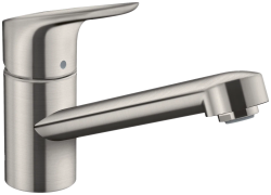 Смеситель для кухни/мойки Hansgrohe Focus M43, 100 1jet, однорычажный, керамический, с поворотным изливом, длина 18,9 см, латунь, цвет под сталь