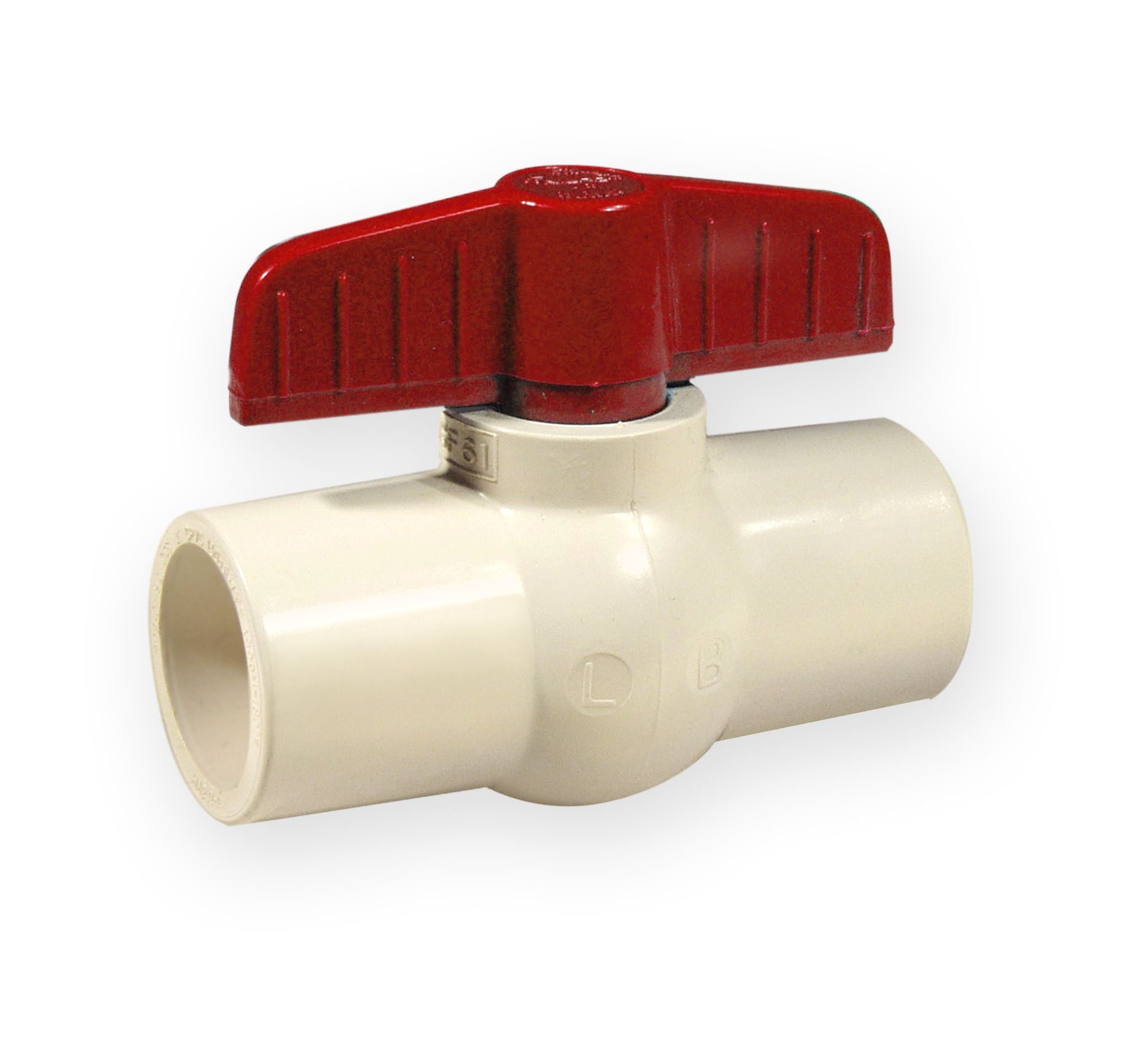 Кран клеевой ХПВХ GENOVA 1" (КВ-КВ), шаровый, равнопроходной, соединительная бежевый, ручка бабочка, арматура запорная для соединения труб холодной воды до 95 *С 