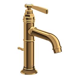 Смеситель для раковины Axor Montreux 100, однорычажный, с рычаговой рукояткой, фиксированный излив, длина излива 14,2 см, керамический, латунь, цвет полированное золото, со сливным гарнитуром