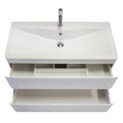 Тумба под раковину BelBagno Albano 90, 90х45х53 см, подвесная, 2 выкатных ящика, МДФ, цвет: белый глянцевый, шкафчик навесной, механизм доводчика, прямоугольная