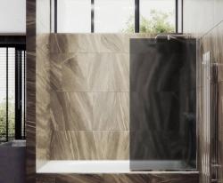 Душевая шторка на ванну MaybahGlass, 140х30 см, графитовое матовое стекло/профиль узкий, цвет хром, фиксированная, закаленное стекло 8 мм, плоская/панель, правая/левая, правосторонняя/левосторонняя, универсальная
