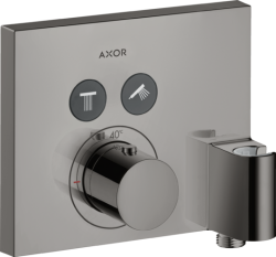 Смеситель для душа Axor ShowerSelect, термостатический, скрытого монтажа, 2 потребитель, настенный, без излива/шланга/лейки, прямоугольный, латунный, цвет полированный черный хром, со шланговым подключением и держателем душа, с термостатом