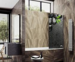 Душевая шторка на ванну MaybahGlass, 140х70 см, стекло с рисунком (ФП006)/профиль широкий, цвет хром матовый, фиксированная, закаленное стекло 8 мм, плоская/панель, правая/левая, правосторонняя/левосторонняя, универсальная