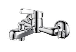 Смеситель для ванны D&K Rhein Schiller настенный, однорычажный, неповоротный, латунный, длина излива 15,6 см, керамический, цвет хром, с душевым шлангом/держателем/лейкой