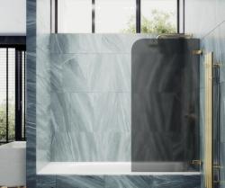 Душевая шторка на ванну MaybahGlass, 140х70,5 см, графитовое матовое стекло/профиль золото, поворотная, закаленное стекло 6 мм, плоская/панель, правая/левая, правосторонняя/левосторонняя, универсальная