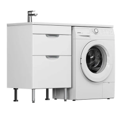 Тумба под раковину GRADEONIKA Аура 120 под стиральную машину, 56,5х43,3х50 см, напольная, цвет белый, 2 выдвижных ящика, (под умывальник Марсал/Даллас 120), правая/левая, универсальная 48194