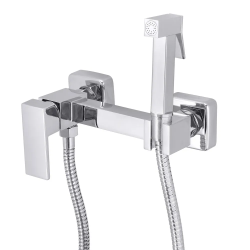 Смеситель с гигиеническим душем Haiba, настенный, однорычажный, керамический, без излива, с гибким шлангом/лейкой, латунь, цвет хром