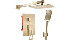 Душевая система встраиваемая REA PARKER, цвет золото матовое, комплект: смеситель/тропический душ (с верхней лейкой)/лейка/шланг, скрытого монтажа