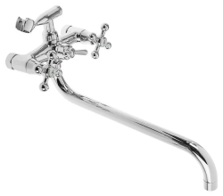 Смеситель для ванны/душа Accoona, настенный, двухвентильный, поворотный, керамический, длина излива 350 мм, латунь, цвет хром