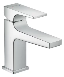 Смеситель для раковины Hansgrohe Metropol 100 однорычажный, фиксированный излив, длина 12,7 см, керамический, латунь, цвет хром, со сливным клапаном Push-Open, хромированный