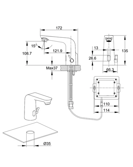 Смеситель для раковины/умывальника Cersanit SENSE сенсорный, неповоротный, фиксированный, излив длина 122 мм высота 109 мм латунь, цвет хром