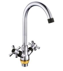 Смеситель для кухни/мойки Ekko, двухвентильный, поворотный, керамический, длина излива 155 мм, силумин, цвет хром/черный