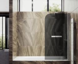 Душевая шторка на ванну MaybahGlass, 140х50 см, графитовое матовое стекло/профиль хром матовый, поворотная, закаленное стекло 6 мм, плоская/панель, правая/левая, правосторонняя/левосторонняя, универсальная