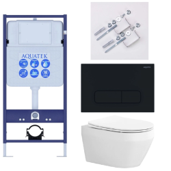 Комплект унитаза с инсталляцией Aquatek Лея Т (Сет) c сиденьем микролифт, с клавишей смыва (кнопкой, клавишей двойного смыва) черная матовая, комплект крепления, смыв Торнадо