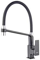 Смеситель для кухни/мойки LEDEME, однорычажный, поворотный, латунный, гибкий излив, длина излива 241 мм, латунь, цвет черный/хром