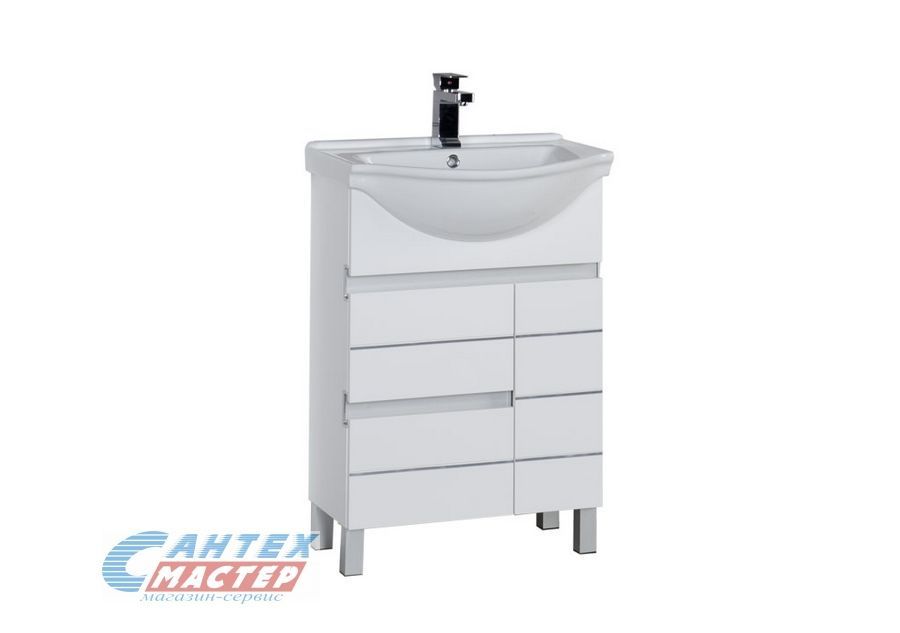 Тумба c раковиной Aquanet Доминика 60, 56,5х87х30 см, напольная, 2 выдвижных ящика, с распашными дверцами, МДФ, ЛДСП/ Shenxin 60, встраиваемая, прямоугольная, цвет белый, керамическая/фарфоровая, отверстие под смеситель, слив-перелив