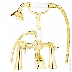 Смеситель для ванны/душа Cezares Lord, на борт ванны, двухвентильный, неповоротный, длина 150 мм, керамический, латунь, цвет золото 24 карат