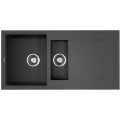 Мойка кухонная Omoikiri Sakaime 100-2-PL, две чаши, 50х100 см, врезная, из искусственного гранита (Tetogranit), прямоугольная, цвет платина, без отверстия под смеситель, с крылом, оборачиваемая, слив-перелив, врезная в столещницу, для кухни