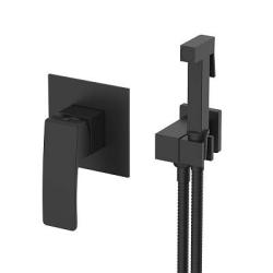 Смеситель с гигиеническим душем Raglo R01.53.06 встраиваемый, однорычажный, керамический, без излива, с гибким шлангом/лейкой, латунь, цвет черный