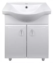 Тумба Loranto Коралл 55, с раковиной Basic 55, 55х43х87 см, напольная, распашные дверцы, ЛДСП/МДФ, прямоугольная, раковина (Basic 55), прямоугольная, цвет белый, керамика