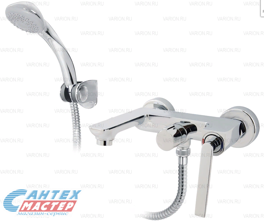 Смеситель для ванны/душа Варион D'ART однорычажный, керамический, настенный, излив фиксированный 140 мм, с гибким шлангом, душем/лейкой, латунь, цвет хром, короткий, универсальный, горизонтальный, рычажный, кран, комплект, сантехника, размер