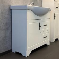 Тумба с раковиной Comforty Севилья 85, 87,5х88х51 см, напольная, 2 выдвижных ящика/1 распашная дверца, ЛДСП/МДФ, прямоугольная, цвет- слоновая кость/раковина Сенеж 87, округлая, цвет белый, встраиваемая