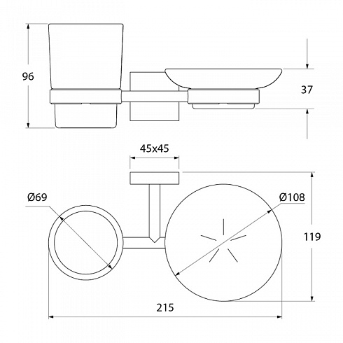 Подстаканник с мыльницей IDDIS Edifice, настенный, латунь/стекло, форма округлая, для щеток/мыла в ванную/туалет/душевую кабину, цвет хром/матовое стекло