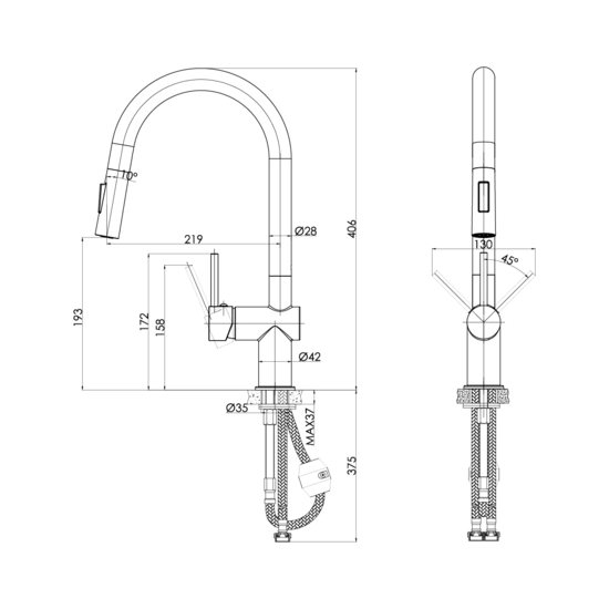 Смеситель для кухни/мойки Cersanit Brasko однорычажный, поворотный/выдвижной излив, керамический, высота 193 мм, длина 219 мм, латунь, цвет черный