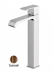 Смеситель для раковины Cezares Porta, однорычажный, высокий, длина излива 133 мм, неповоротный, керамический, латунь, цвет Sunset, с донным клапаном