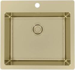 Мойка кухонная ALVEUS PURE MONARCH 70 GOLD-90 FS 56,5х52,5х19,5 см, слив 90, врезная вровень со столешницей, нержавеющая сталь с PVD покрытием, прямоугольная, цвет золото, 1 отверстие под смеситель