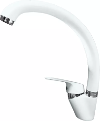 Смеситель для кухни/мойки GranFest, однорычажный, керамический картридж, высокий, с поворотным изливом, длина 200 мм, латунь, цвет иней