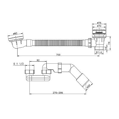 Слив-перелив Raglo R600.31.03 для ванны, 600 мм, готовый набор, с сифоном, латунь/пластик, цвет сатин золотой, автомат
