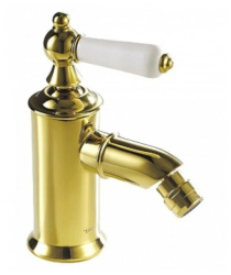 Смеситель для биде Bravat Art, однорычажный, неповоротный, длина излива 102 мм, керамический, латунь, цвет золото
