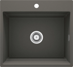 Мойка кухонная Deante Magnetic 56х52 см магнитная, гранит, прямоугольная, цвет металлический антрацит, с отверстием под смеситель, без крыла, слив-перелив, врезная в столещницу