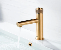 Смеситель для раковины/умывальника LEDEME кнопочный, неповоротный, длина излива 129 мм, латунь, цвет золото