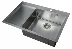 Мойка кухонная ZorG Light, 78х51х20, нержавеющая сталь, прямоугольная, цвет: нержавеющая сталь, с отверстием под смеситель, с крылом, правосторонняя, слив-перелив, врезная