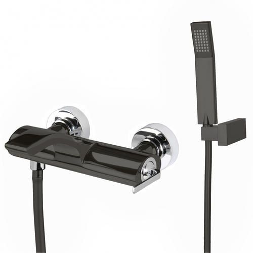 Смеситель для ванны/душа Webert Wolo однорычажный, настенный, излив 202 мм, неповоротный, латунь, цвет черный