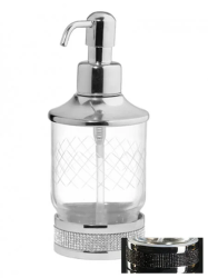 Дозатор жидкого мыла Boheme Royal Cristal Black, настольный, латунь/сталь/стекло, форма округлая, для мыла в ванную/туалет/душевую кабину, цвет хром