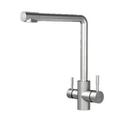 Смеситель для кухни/мойки Am.Pm X-Joy S однорычажный, поворотный, с каналом для питьевой воды, керамический, с высоким изливом, длина 245 мм, нержавеющая сталь, цвет сатин