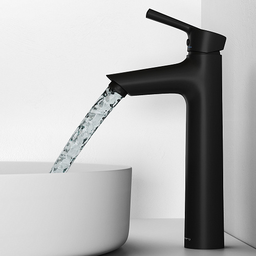 Смеситель для раковины/умывальника Abelsberg Solida однорычажный, высокий, неповоротный/фиксированный, излив длина 82 мм высота 187 мм латунь, цвет вулканический черный