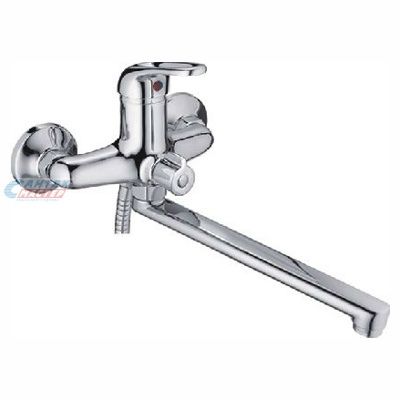 Смеситель для ванны/душа Ledeme H39-В однорычажный, керамический, настенный, излив поворотный 273 мм, с гибким шлангом, душем/лейкой, латунь, цвет хром, длинный, универсальный, горизонтальный, рычажный, кран, комплект, сантехника, размер