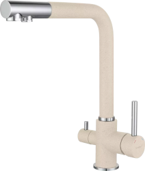 Смеситель для кухни/мойки GranFest, с подключением фильтра для питьевой воды, однорычажный, керамический картридж, высокий, с поворотным изливом, длина 218 мм, латунь, цвет белый