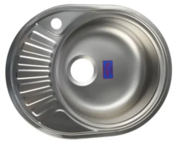 Мойка кухонная Vladix, 57х45 см, врезная, нержавеющая сталь, овальная, цвет: нержавеющая сталь, с отверстием под смеситель, слив-перелив, с крылом слева